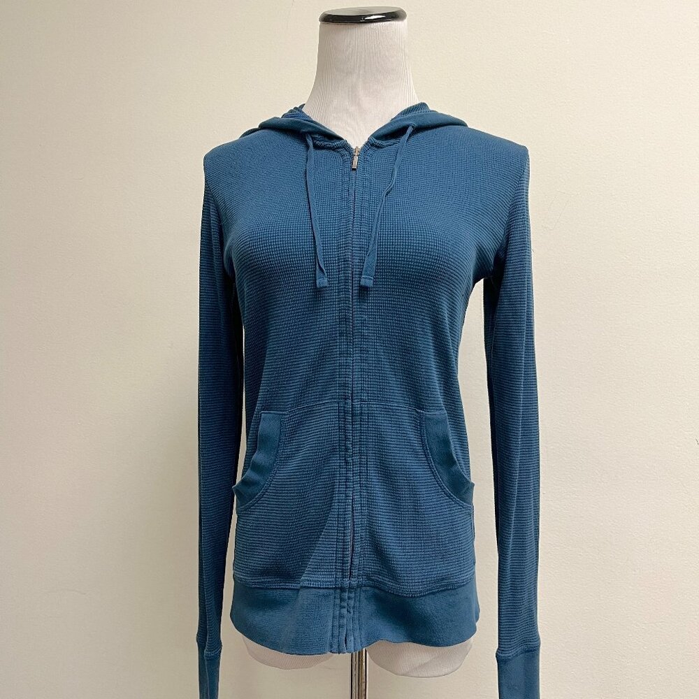 Patagonia thermal hooded zip top blue cotton M thumbholes - Picture 4 of 7
